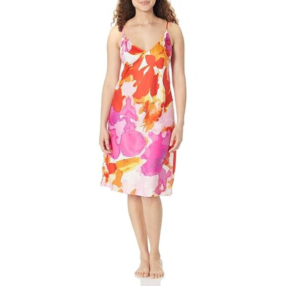 ✅ Natori Vibrant Floral Mini Dress - Pink, Orange, White SIZE MEDIUM - Picture 1 of 8
